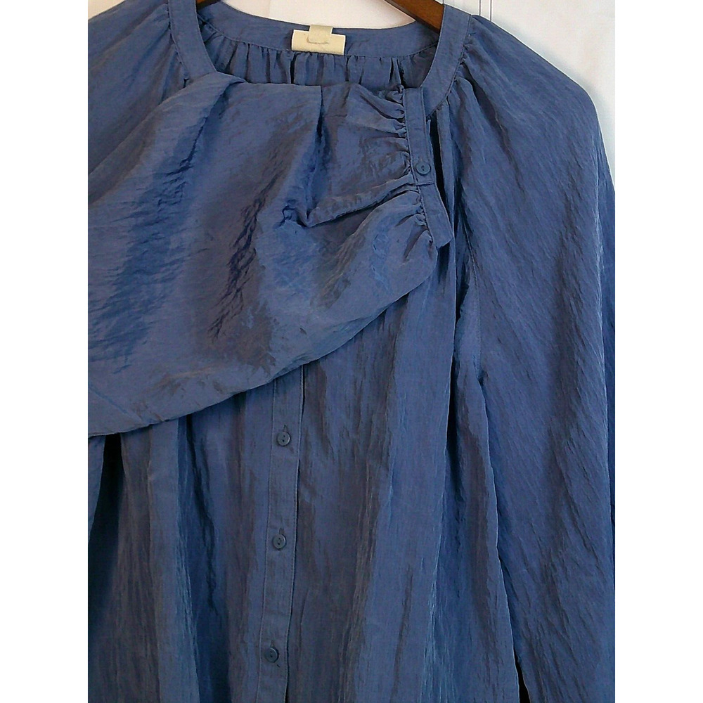 a.n.a. Blue Crinkled Polyester Long Sleeve Top Blouse-Large NWT/RTL $44 - Picture 5 of 11
